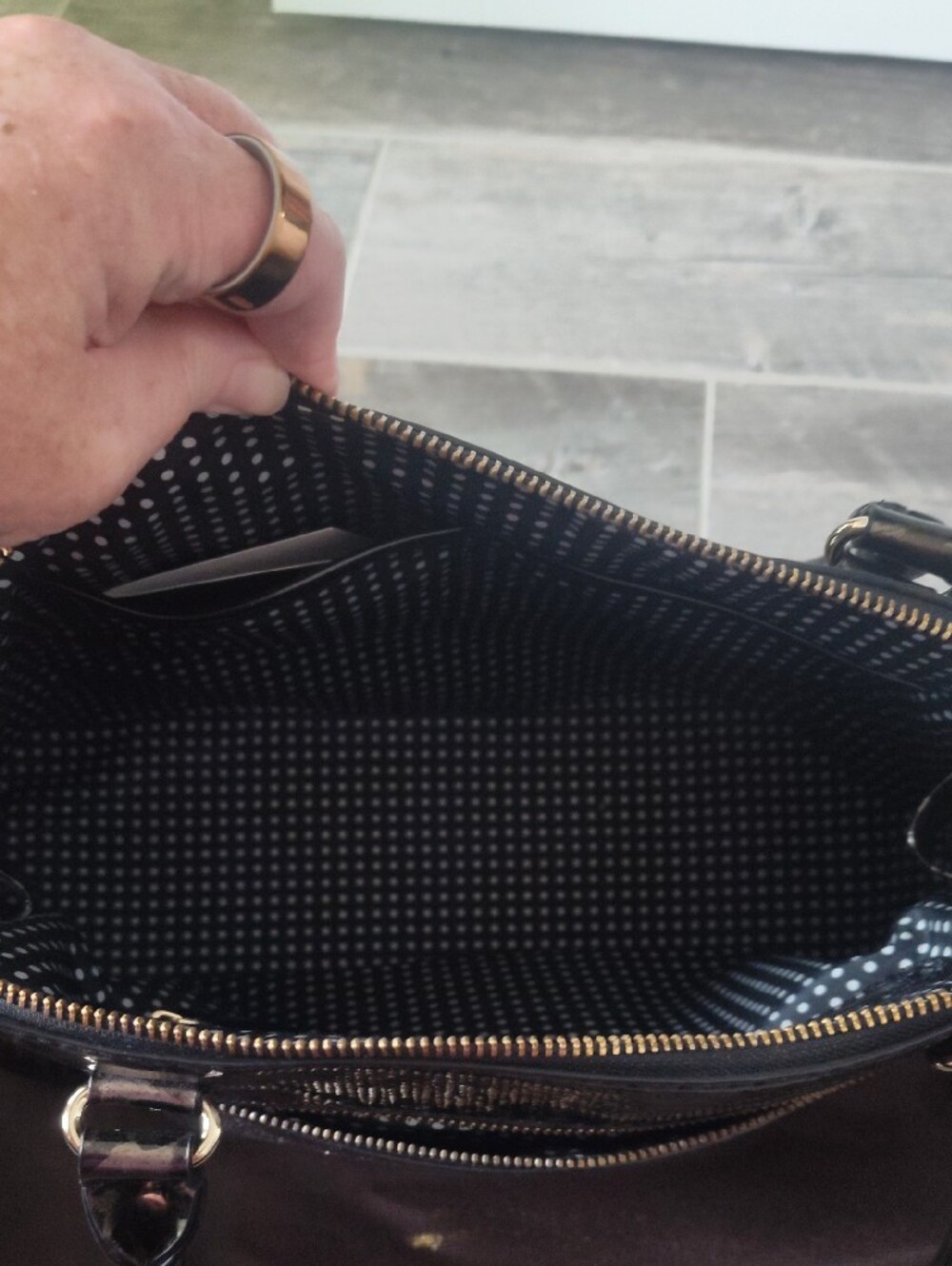 Kate Spade Leopard-Print Patent Dome Satchel in Black, Brown and Grey. - Picture 6 of 6